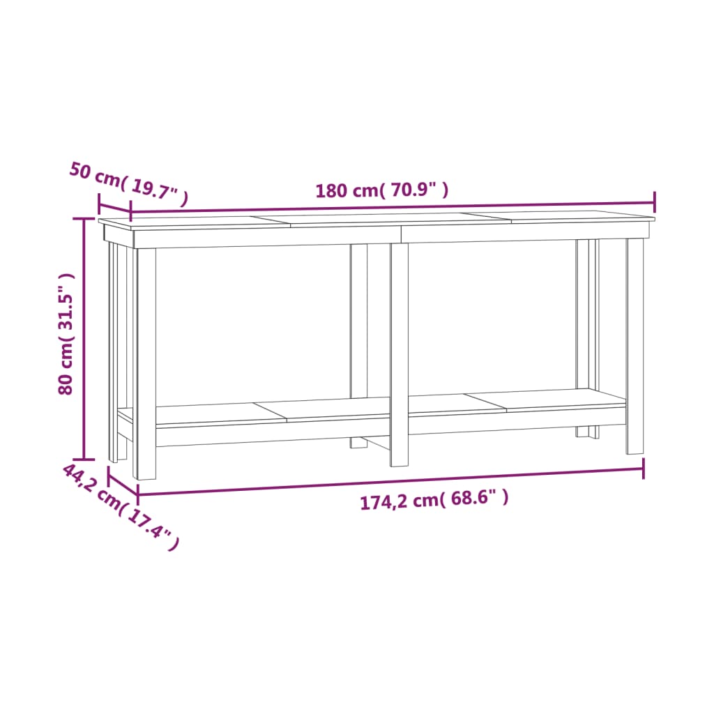 vidaXL Banco de trabalho 180x50x80 cm pinho maciço cinza