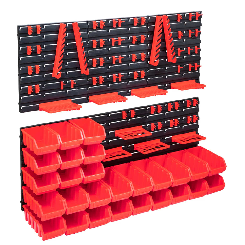 vidaXL 103 pcs kit caixas arrumação c/ painéis parede vermelho e preto