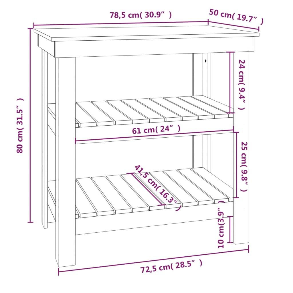 vidaXL Bancada de trabalho 78,5x50x80 cm pinho maciço branco