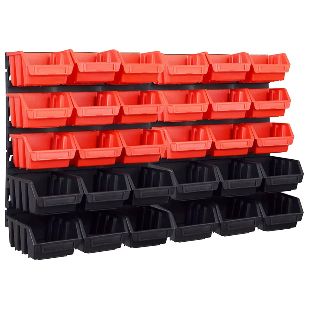 vidaXL 32 pcs kit caixas arrumação com painéis parede vermelho e preto