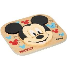 Disney|Puzzle Infantil de Madeira Disney Mickey Mouse + 12 Meses 6 Peças (12 Unidades)