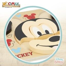 Disney|Puzzle Infantil de Madeira Disney Mickey Mouse + 12 Meses 6 Peças (12 Unidades)