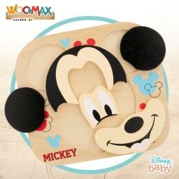 Disney|Puzzle Infantil de Madeira Disney Mickey Mouse + 12 Meses 6 Peças (12 Unidades)