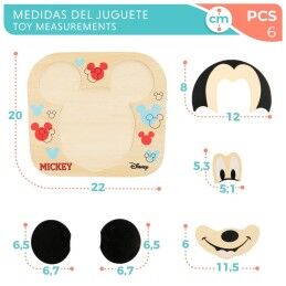 Disney|Puzzle Infantil de Madeira Disney Mickey Mouse + 12 Meses 6 Peças (12 Unidades)