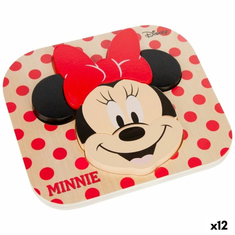 Disney|Puzzle Infantil de Madeira Disney Minnie Mouse + 12 Meses 6 Peças (12 Unidades)
