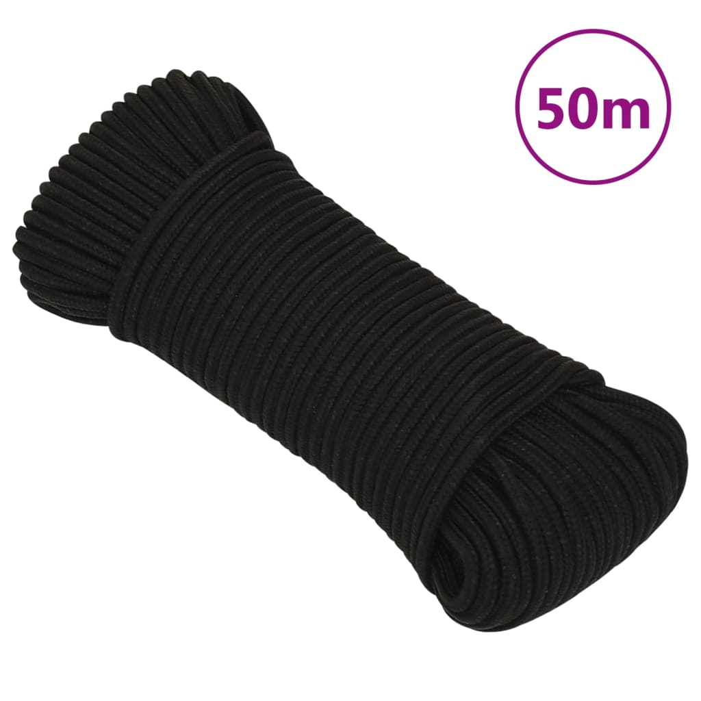 vidaXL Corda de trabalho 5 mm 50 m poliéster preto