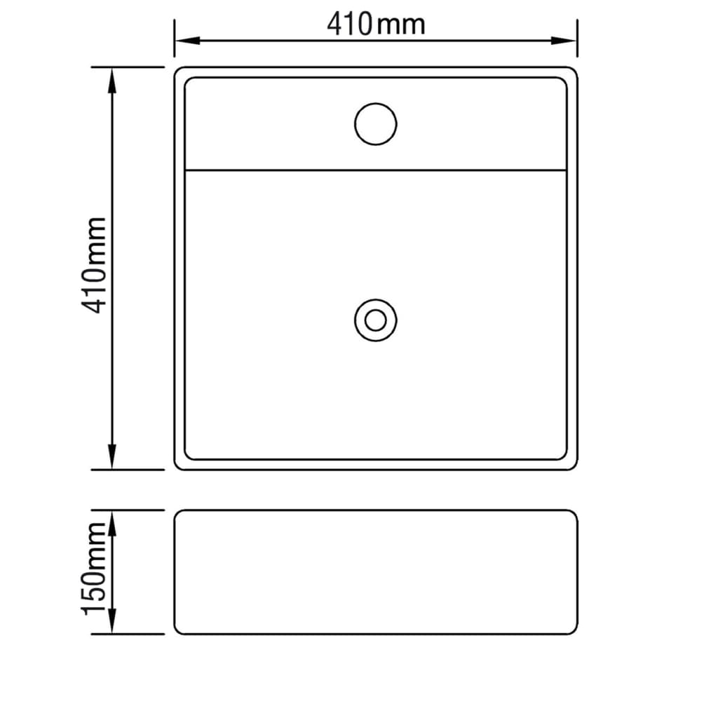 vidaXL Lavatório com extravasamento 41x41x15 cm cerâmica prateado