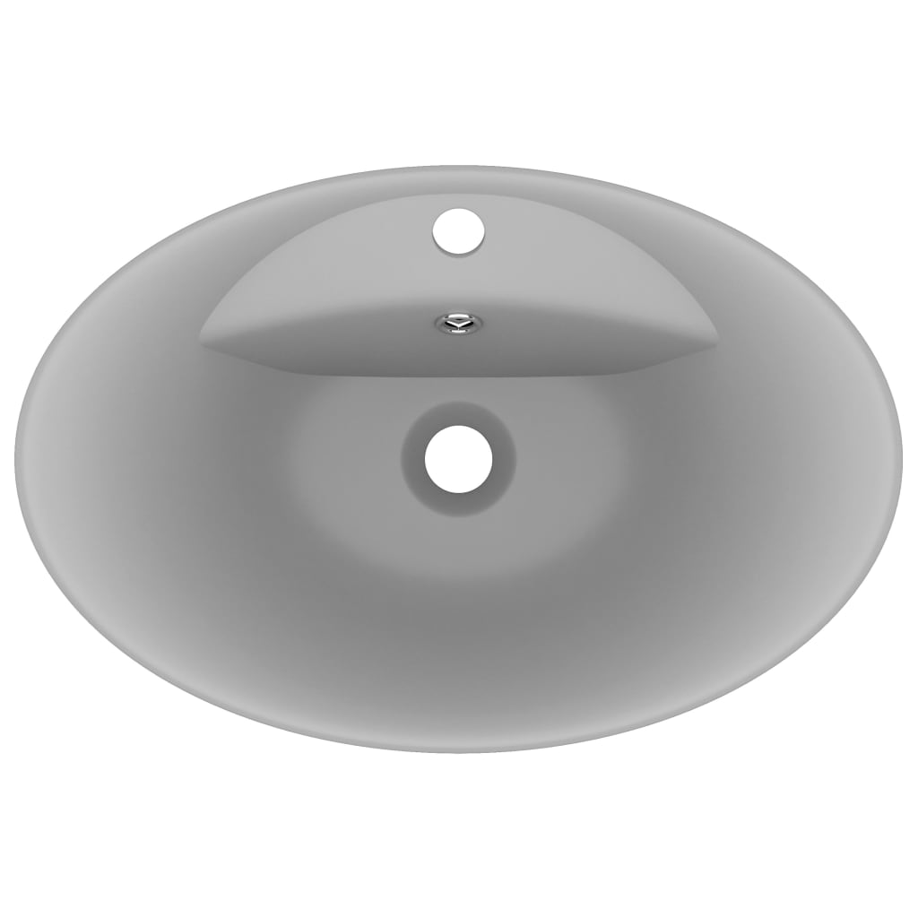 vidaXL Lavatório luxuoso oval 58,5x39 cm cerâmica cinza-claro mate