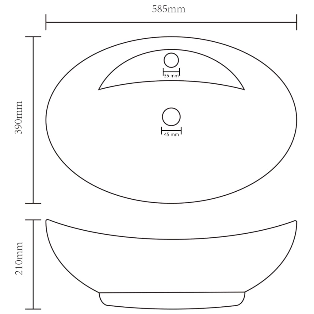 vidaXL Lavatório luxuoso oval 58,5x39 cm cerâmica cinza-claro mate