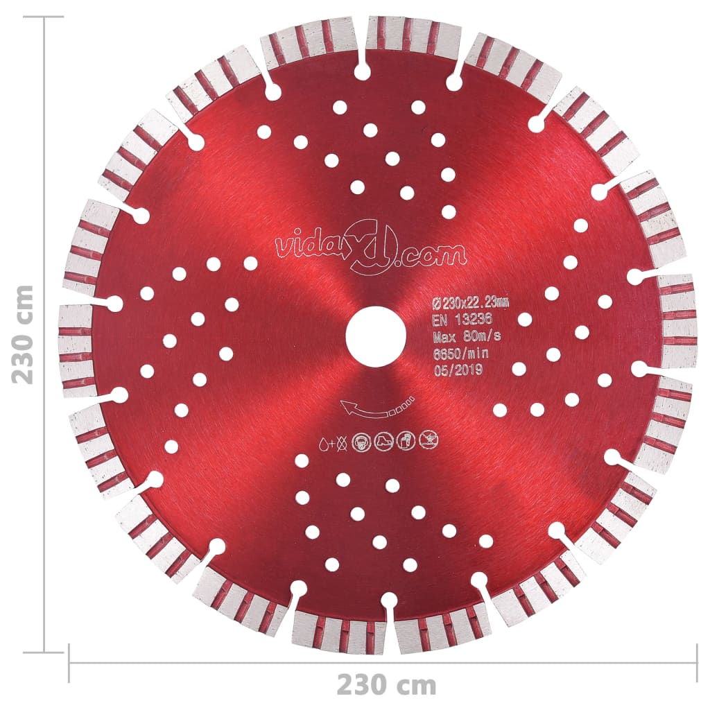 vidaXL Disco de corte de diamante com turbo e orifícios aço 230 mm