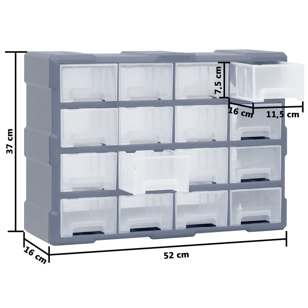 vidaXL Caixa organizadora com 16 gavetas médias 52x16x37 cm