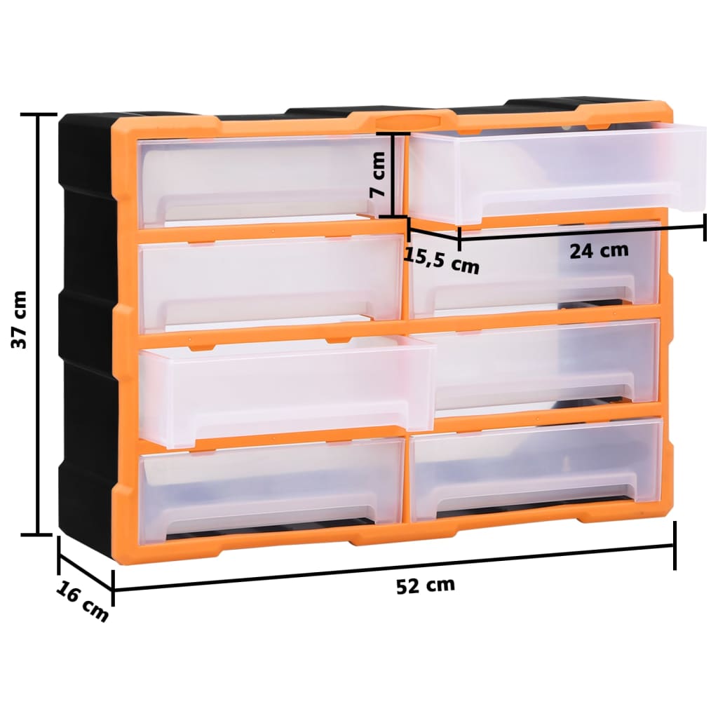 vidaXL Caixa organizadora com 8 gavetas grandes 52x16x37 cm