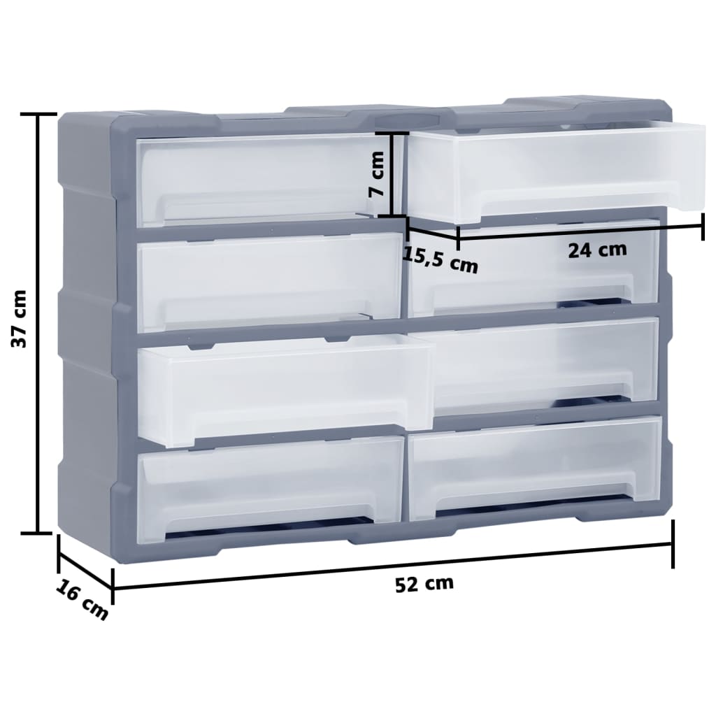 vidaXL Caixa organizadora com 8 gavetas grandes 52x16x37 cm