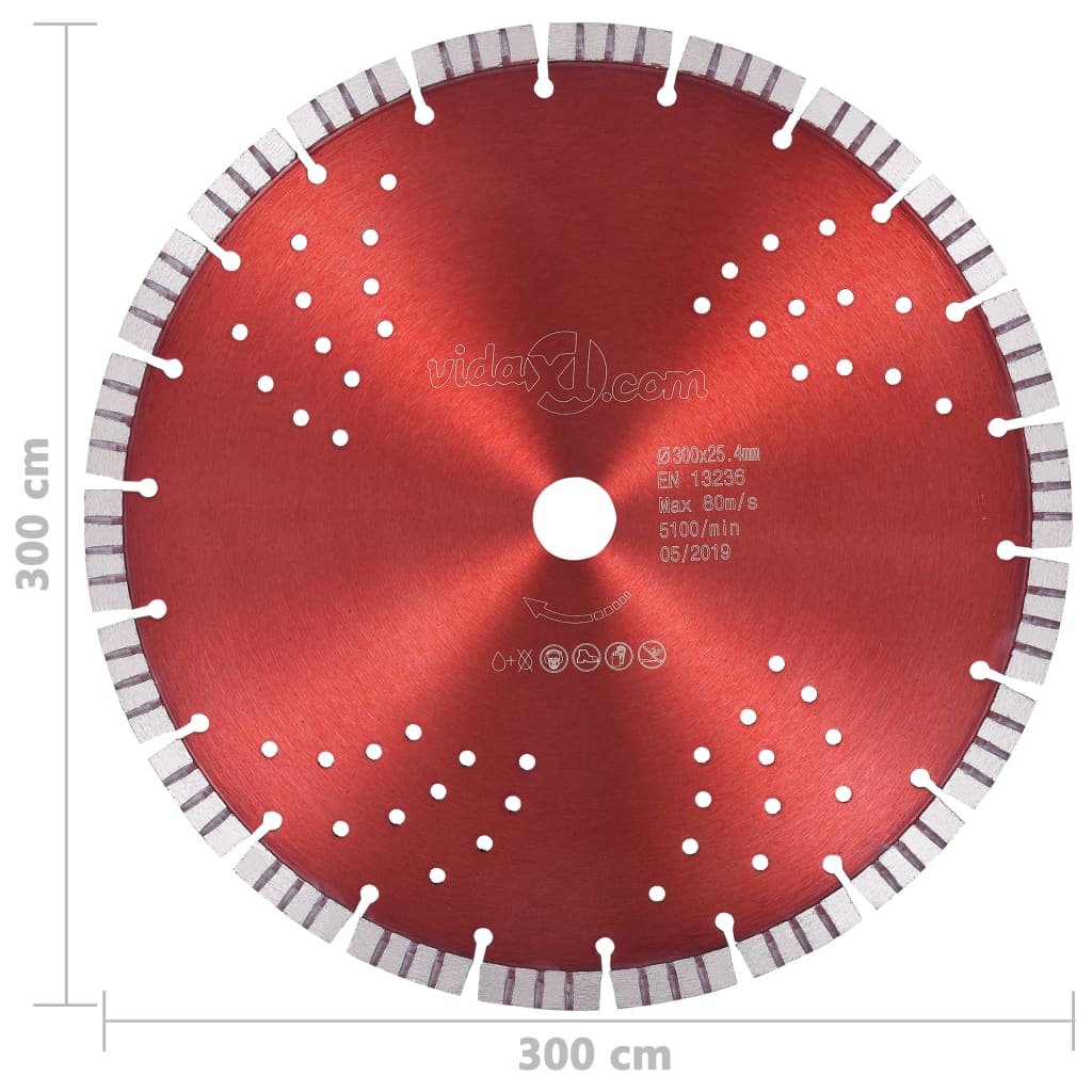 vidaXL Disco de corte de diamante com turbo e orifícios aço 300 mm