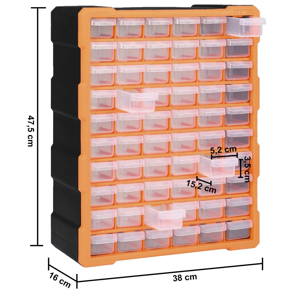 vidaXL Caixa organizadora com 60 gavetas 38x16x47,5 cm