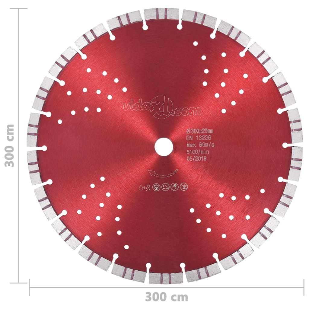 vidaXL Disco de corte de diamante com turbo e orifícios aço 300 mm