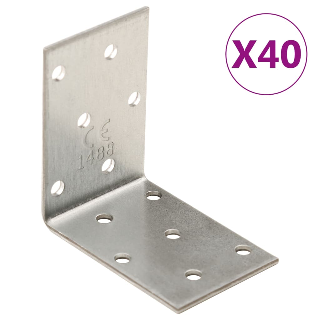 vidaXL Suportes angulares 40 pcs 2 mm 60x40x60 mm aço galvanizado