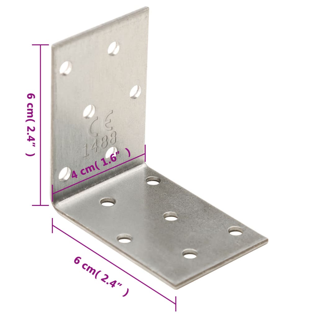 vidaXL Suportes angulares 40 pcs 2 mm 60x40x60 mm aço galvanizado