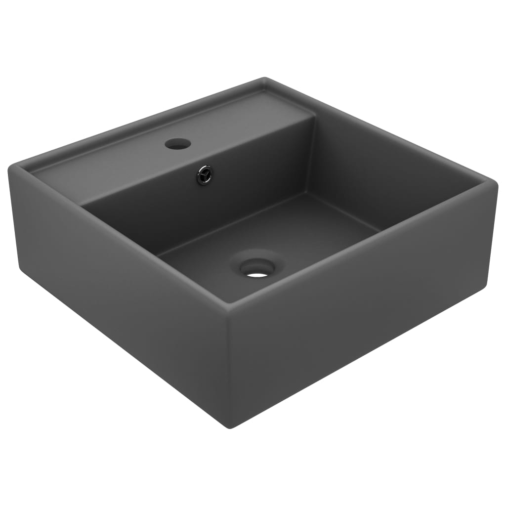 vidaXL Lavatório luxuoso quadrado 41x41 cm cerâmica cinza-escuro mate