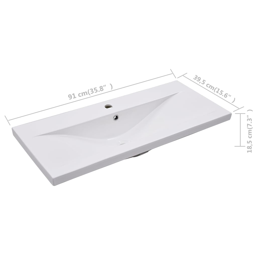 vidaXL Lavatório embutido 91x39,5x18,5 cm cerâmica branco