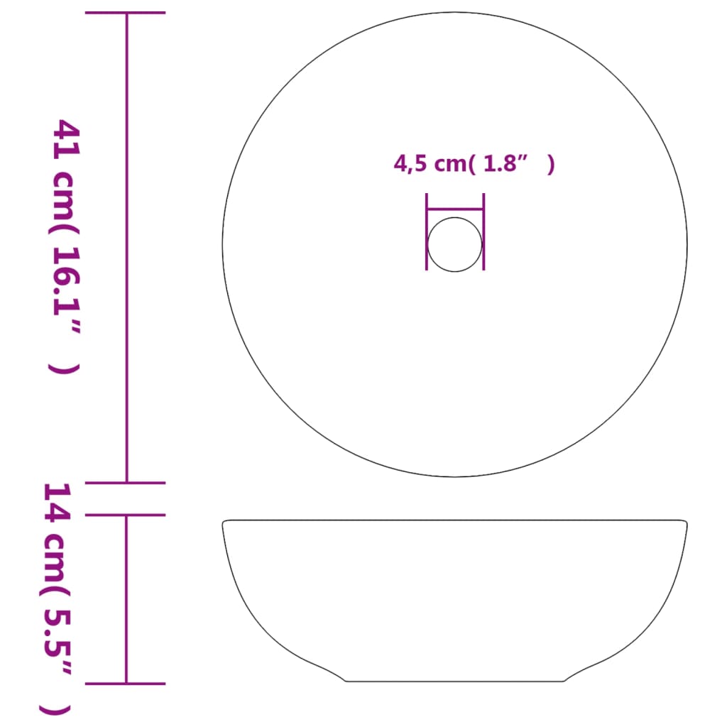 vidaXL Lavatório de bancada redondo Φ41x14 cm cerâmica branco e azul