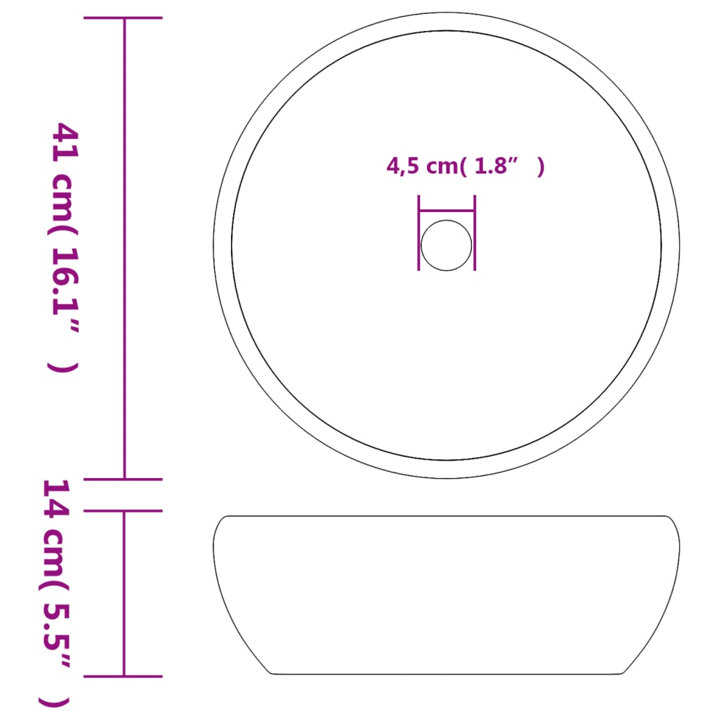 vidaXL Lavatório de bancada redondo Φ41x14 cm cerâmica preto/cinzento