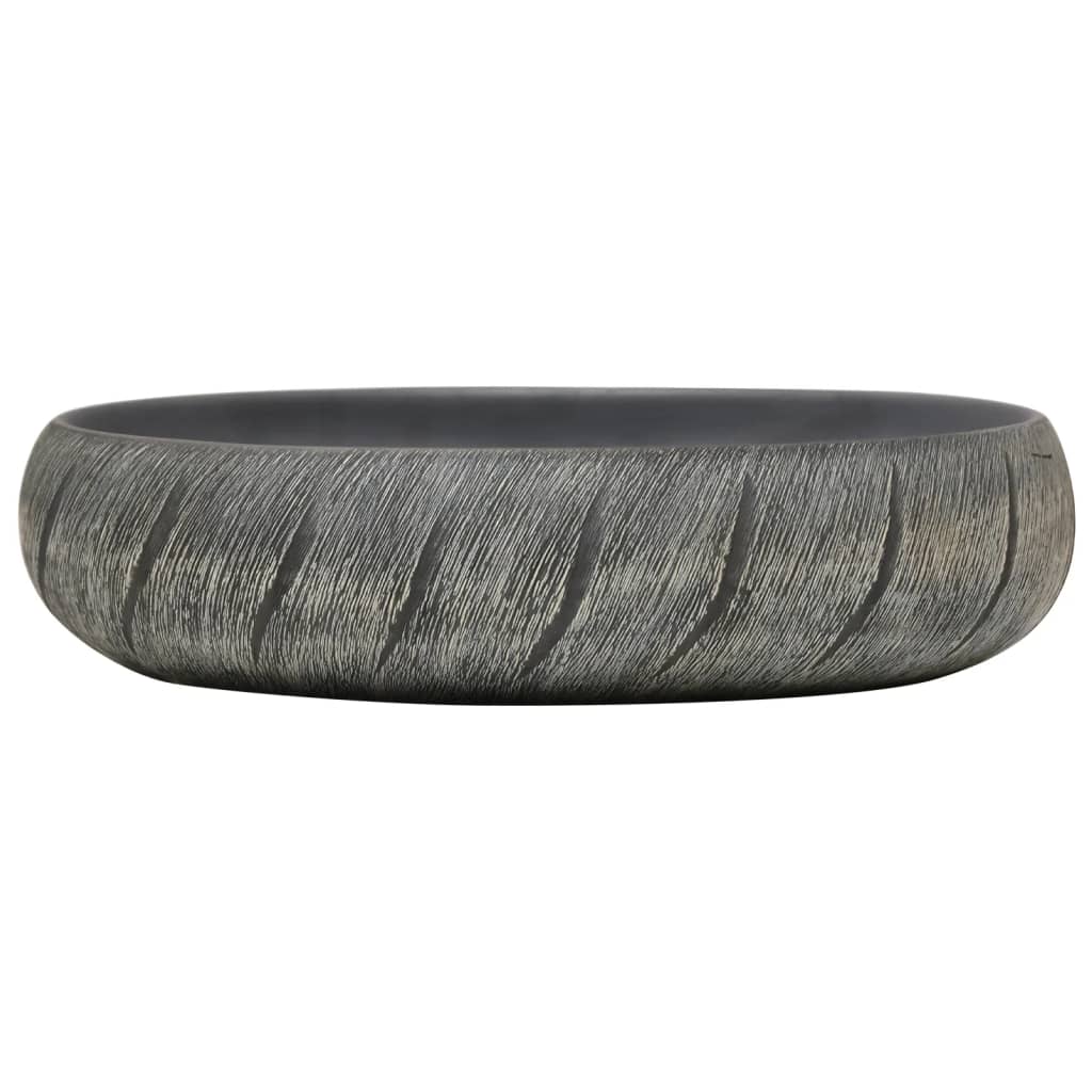 vidaXL Lavatório de bancada oval 59x40x15 cm cerâmica preto e cinza