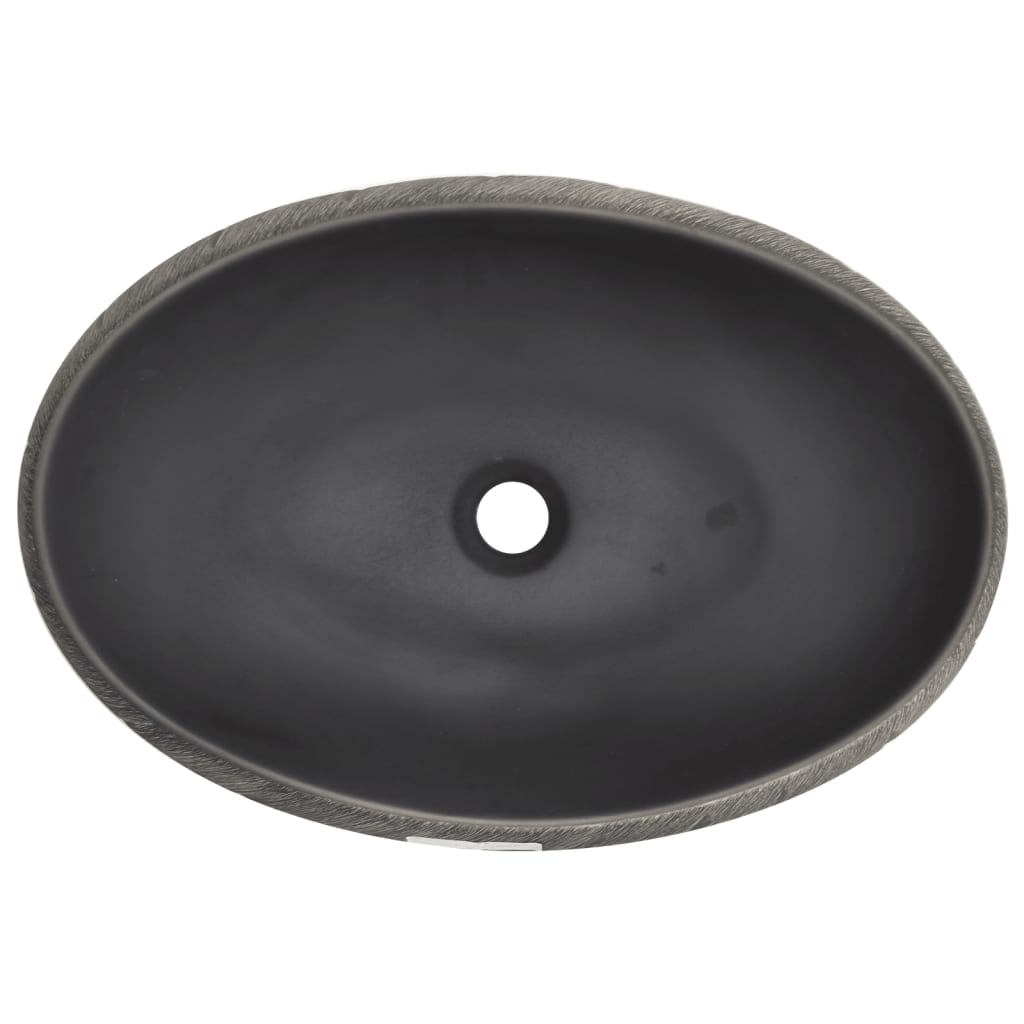 vidaXL Lavatório de bancada oval 59x40x15 cm cerâmica preto e cinza