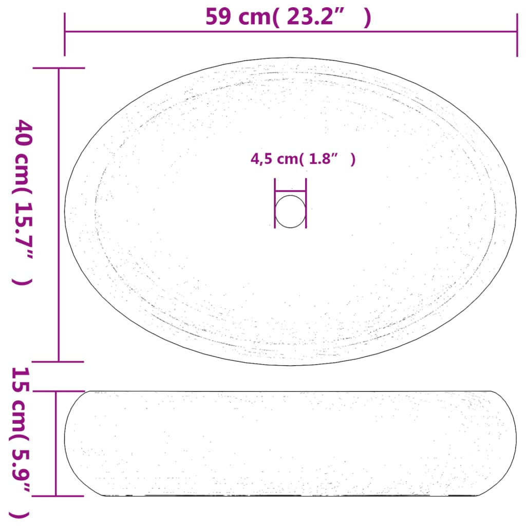 vidaXL Lavatório de bancada oval 59x40x15 cm cerâmica preto e cinza