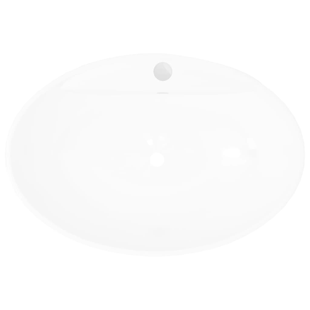 Lavatório cerâmico oval branco com buraco para torneira