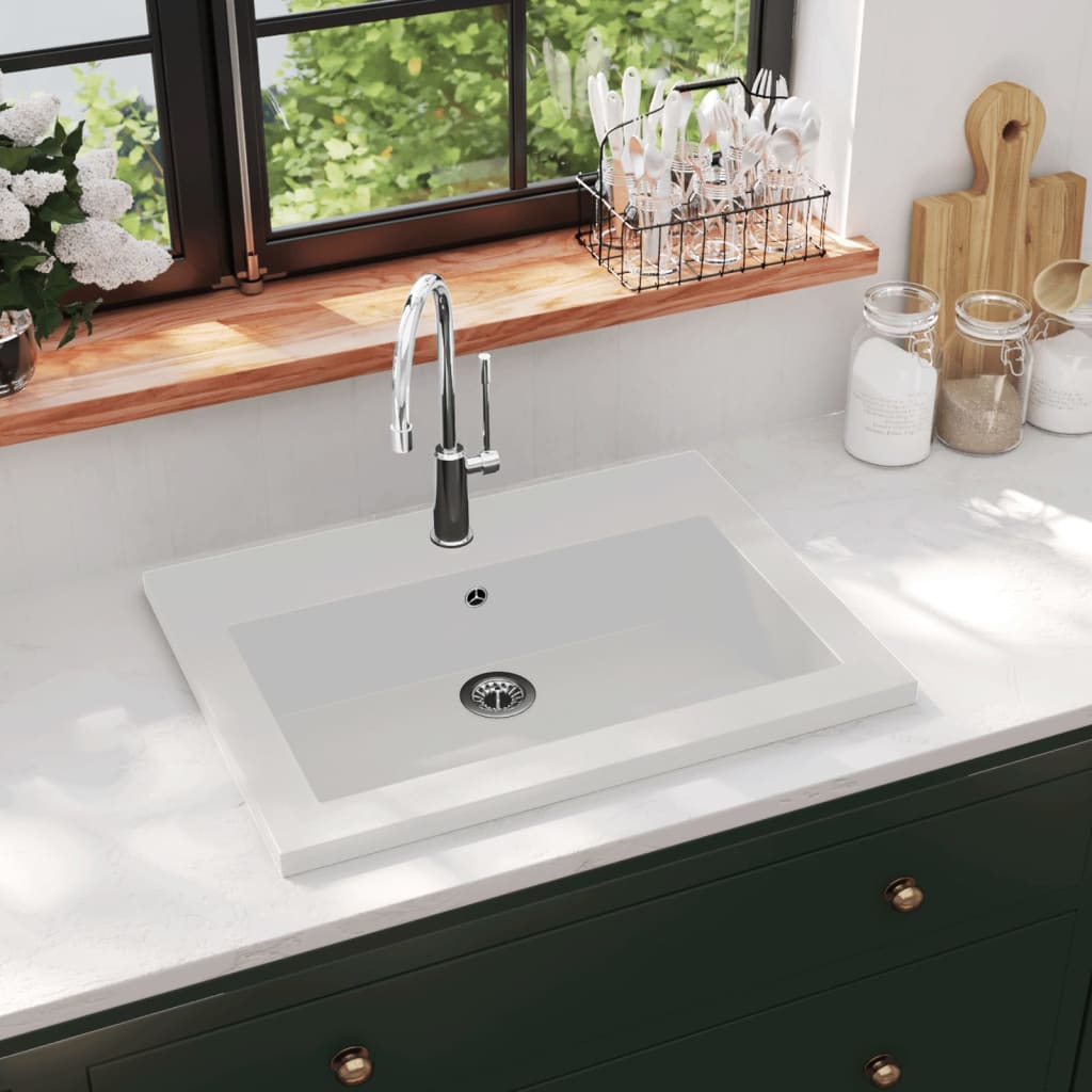 vidaXL Lavatório de granito 600x450x120 mm branco