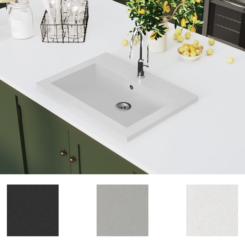 vidaXL Lavatório de granito 600x450x120 mm branco