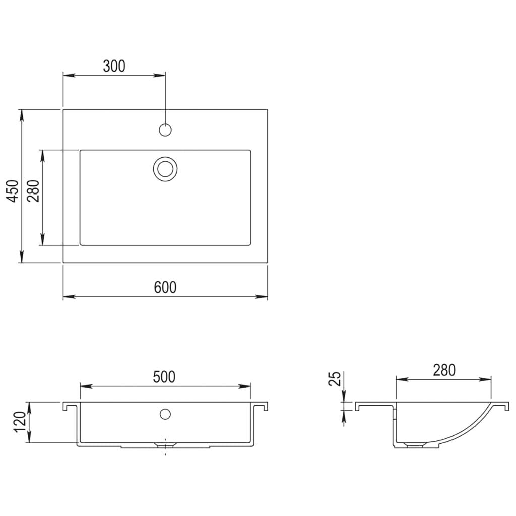 vidaXL Lavatório de granito 600x450x120 mm branco