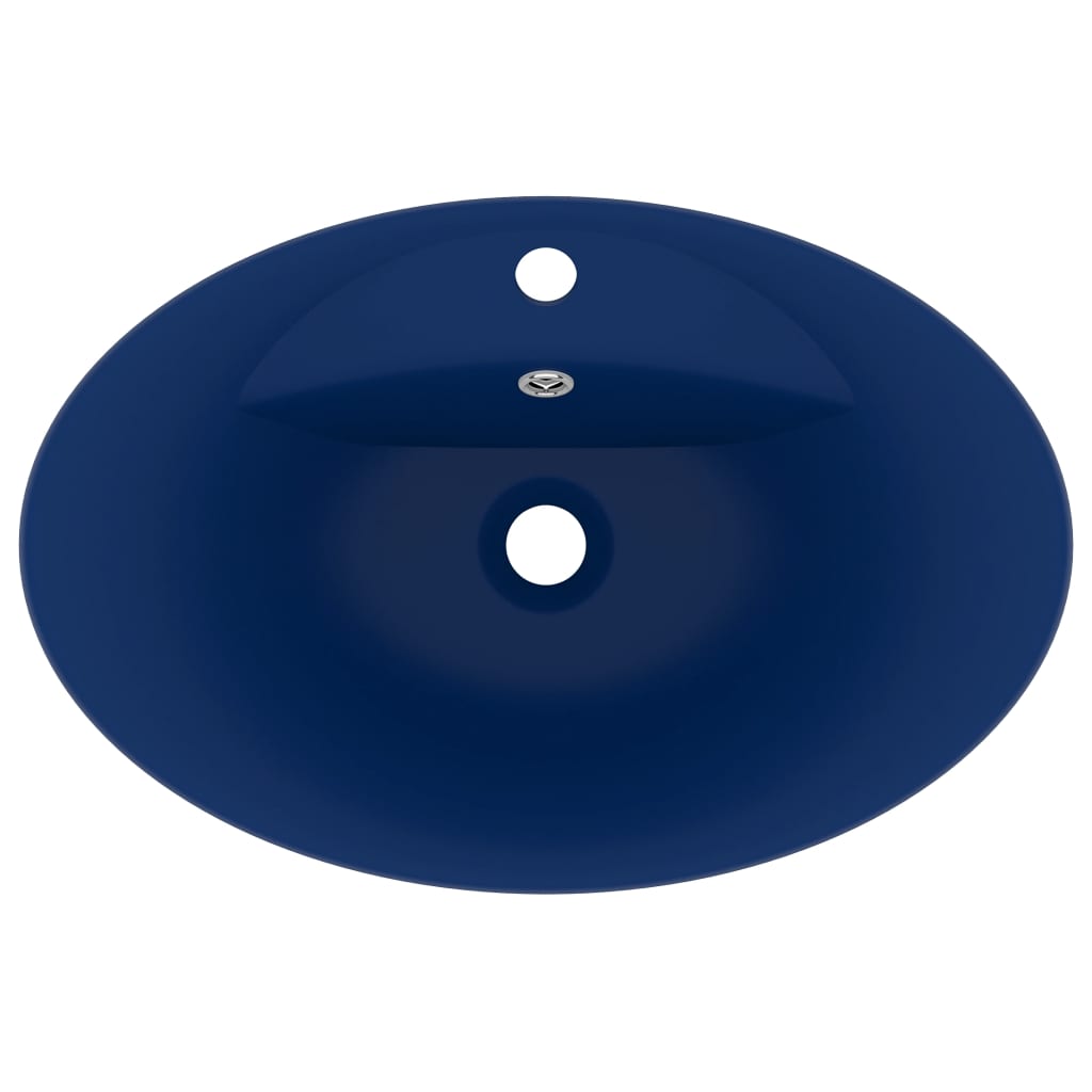 vidaXL Lavatório luxuoso oval 58,5x39 cm cerâmica azul-escuro mate