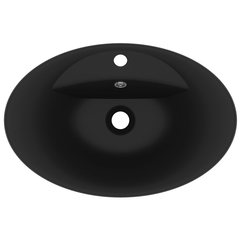 vidaXL Lavatório luxuoso oval 58,5x39 cm cerâmica preto mate