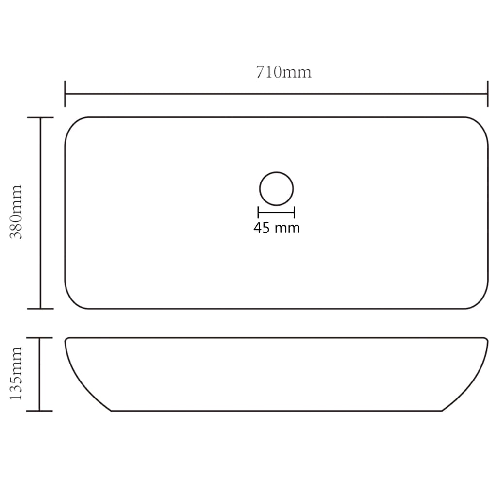 vidaXL Lavatório luxuoso retangular 71x38 cm cerâmica branco mate