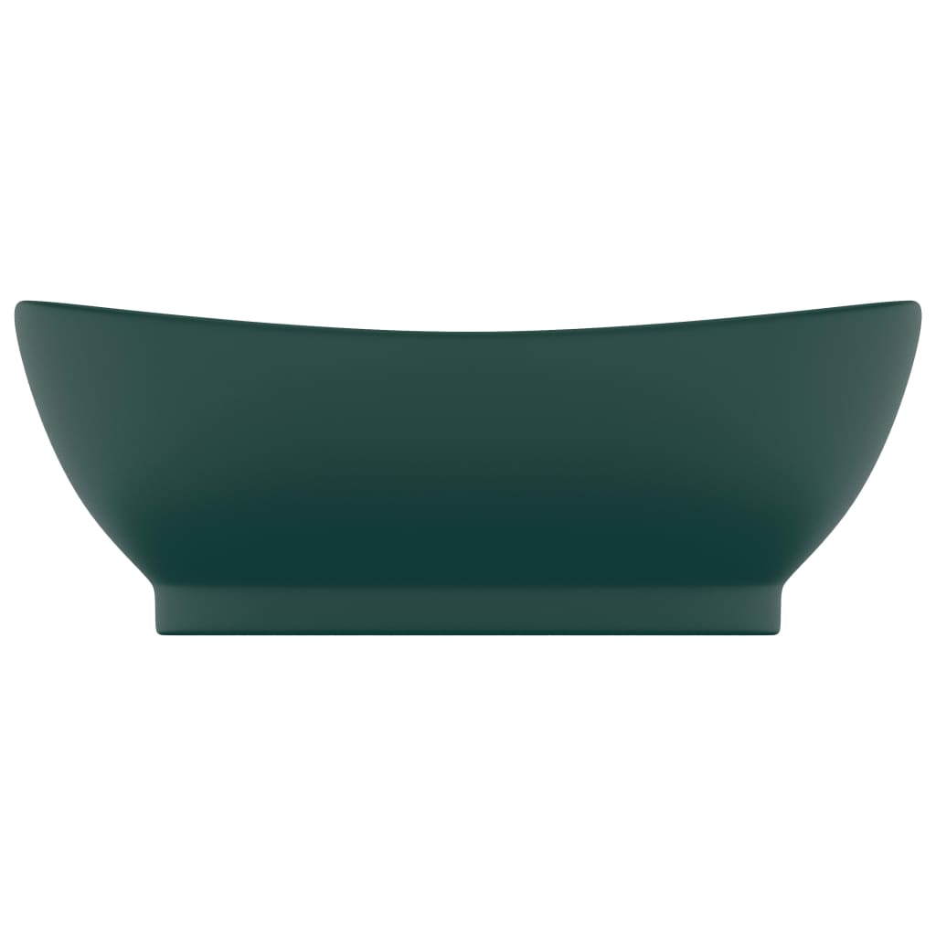 vidaXL Lavatório luxuoso oval 58,5x39 cm cerâmica verde-escuro mate