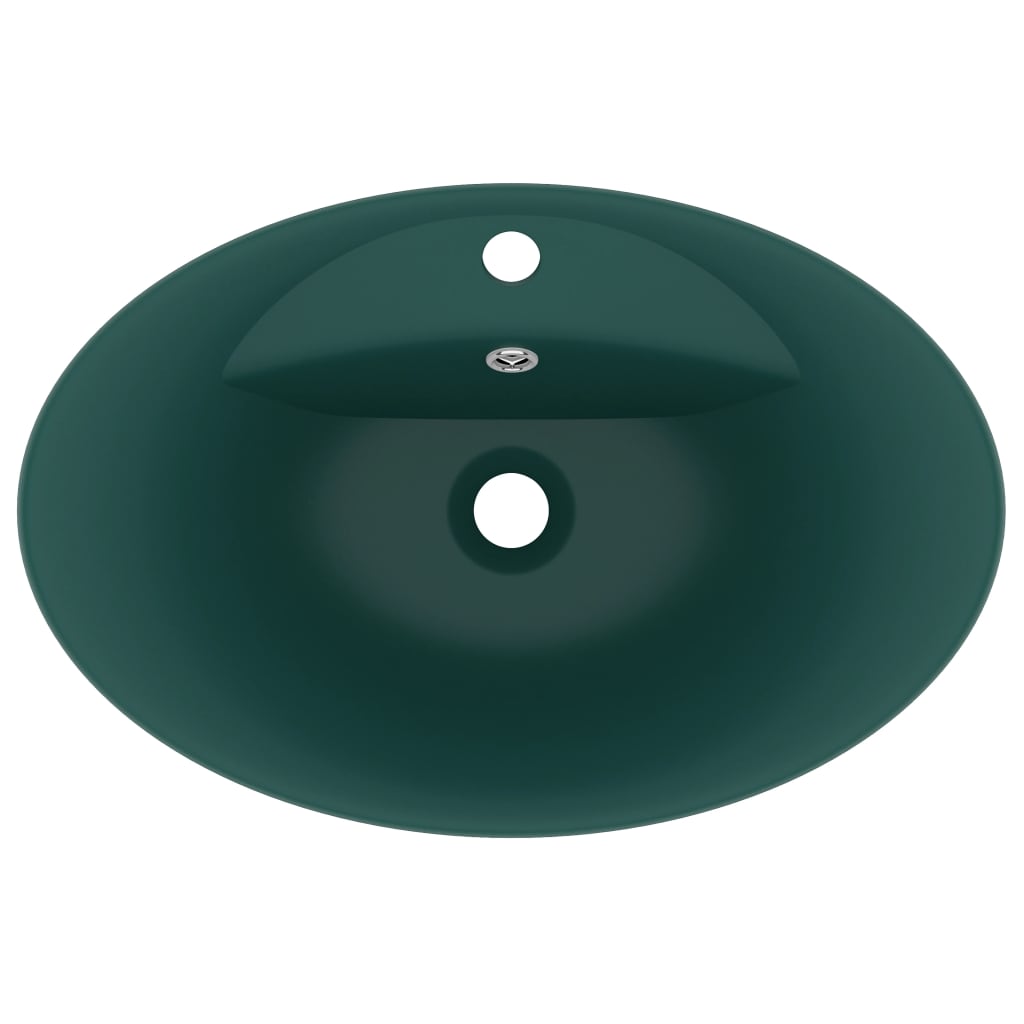 vidaXL Lavatório luxuoso oval 58,5x39 cm cerâmica verde-escuro mate