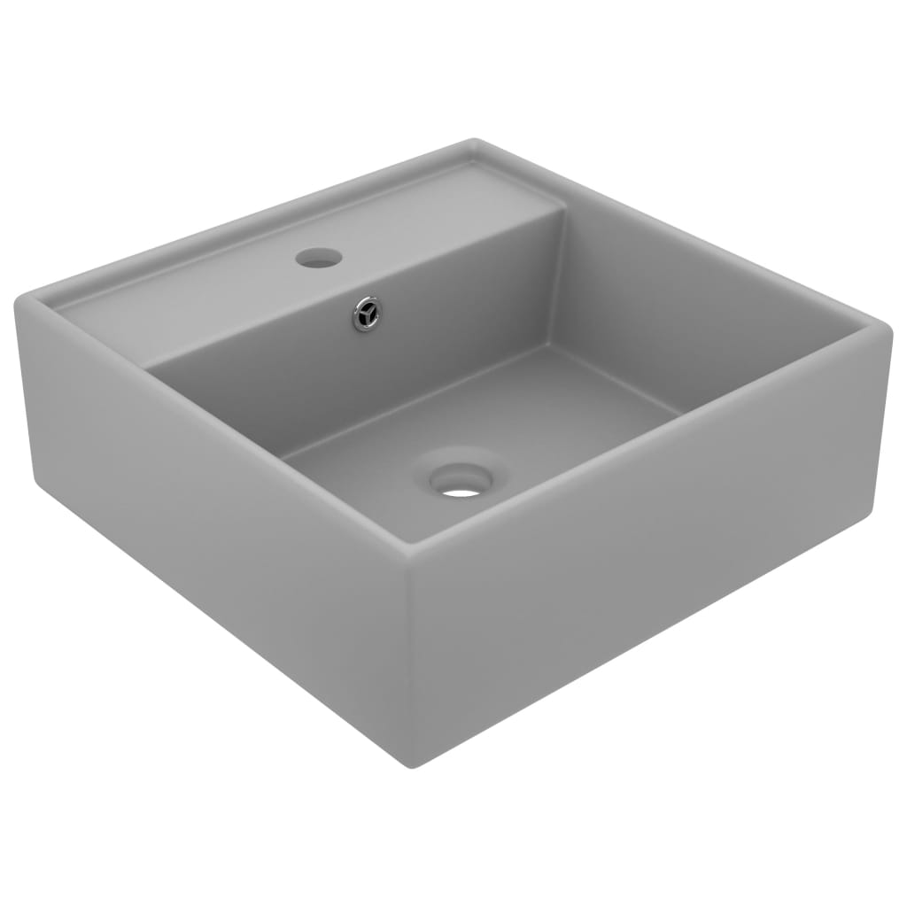 vidaXL Lavatório luxuoso quadrado 41x41 cm cerâmica cinza-claro mate