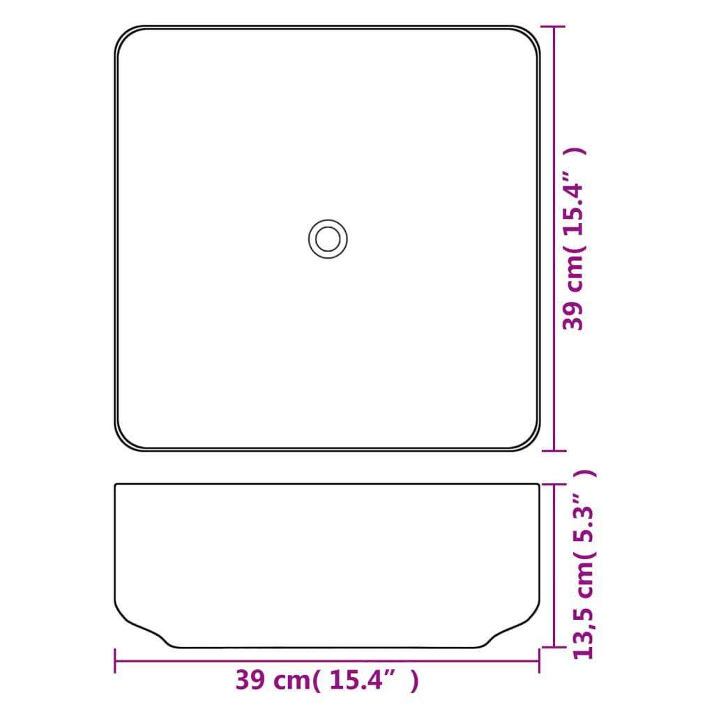 vidaXL Lavatório quadrado branco cerâmica 39x39x13,5 cm