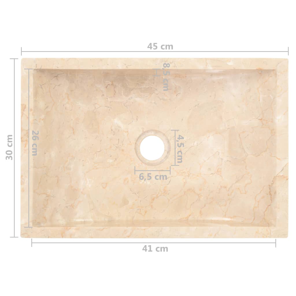 vidaXL Lavatório 45x30x12 cm mármore creme brilhante