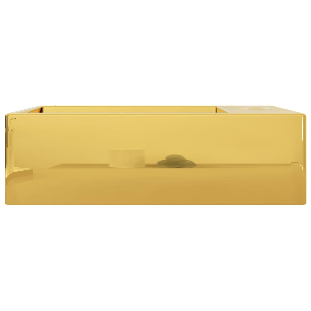 vidaXL Lavatório com extravasamento 49x25x15 cm cerâmica dourado