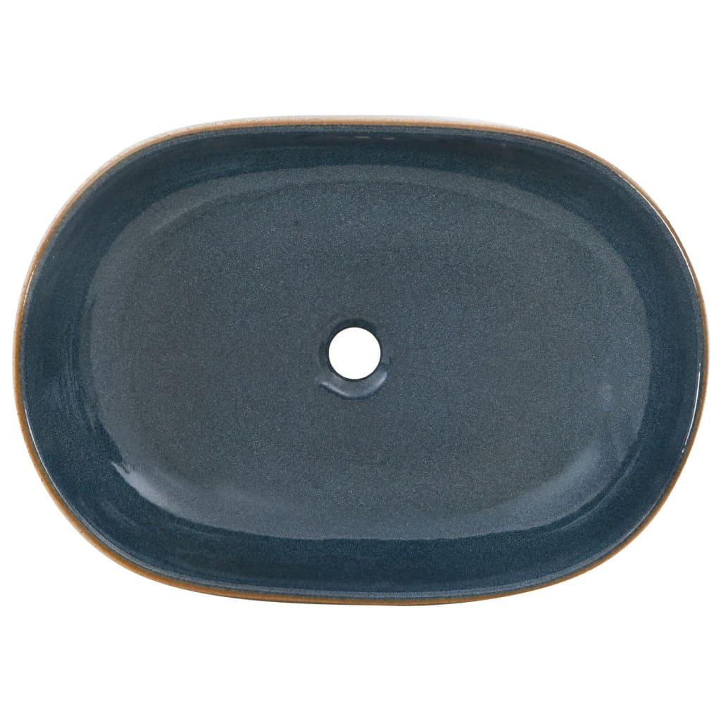 vidaXL Lavatório bancada oval 59x40x14 cm cerâmica cor de areia e azul