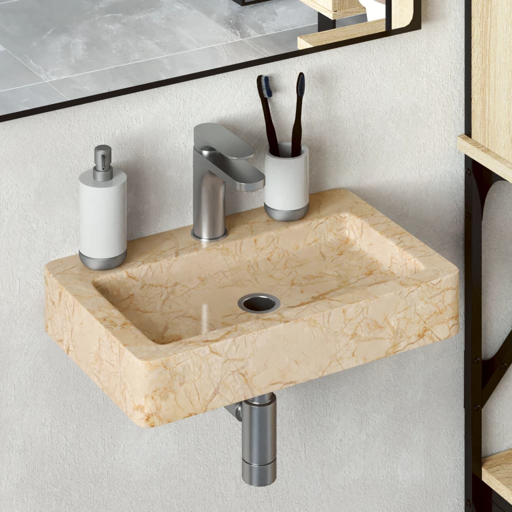 vidaXL Lavatório de parede 38x24x6,5 cm mármore cor creme