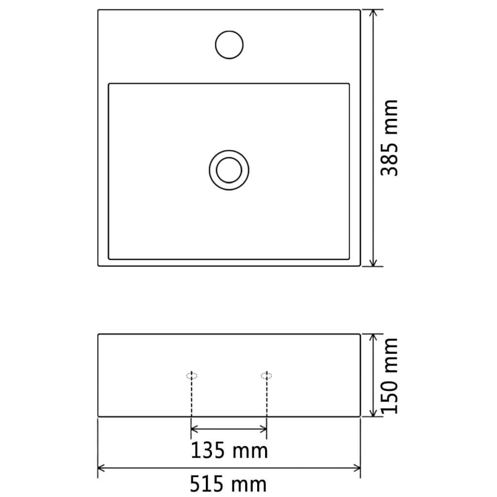 vidaXL Lavatório c\ abertura torneira cerâmica 51,5x38,5x15cm preto