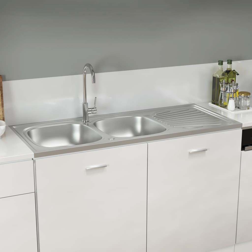 vidaXL Lava-louça cozinha + cuba dupla 1200x500x155 mm inox prateado