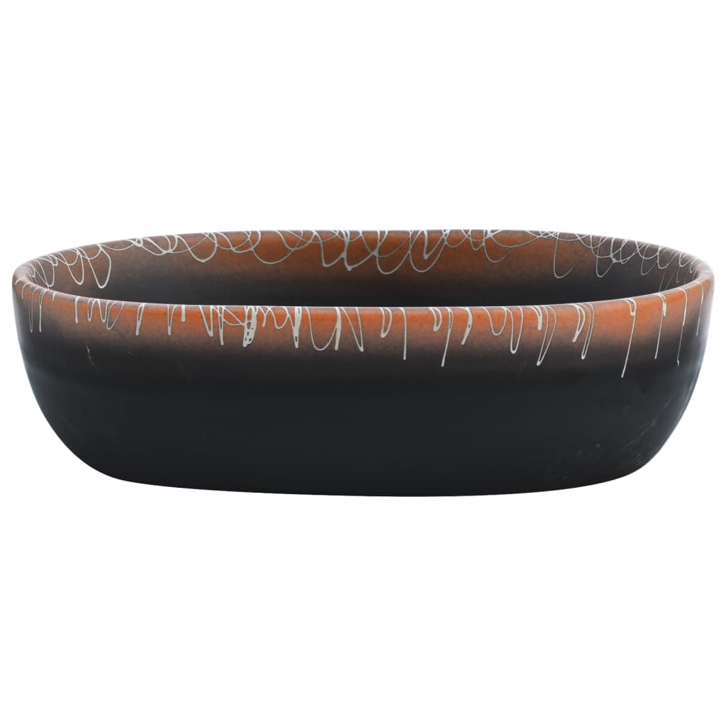 vidaXL Lavatório de bancada oval 47x33x13 cm cerâmica preto e laranja