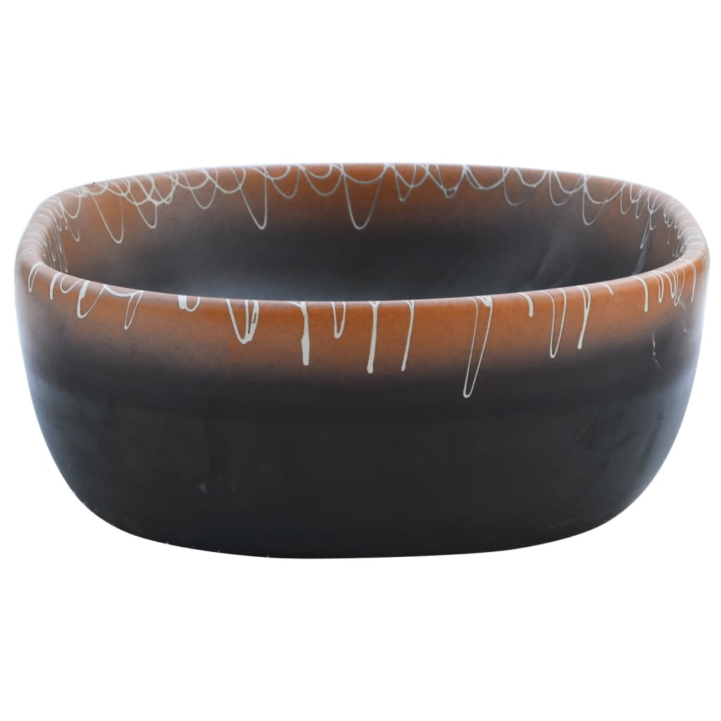 vidaXL Lavatório de bancada oval 47x33x13 cm cerâmica preto e laranja