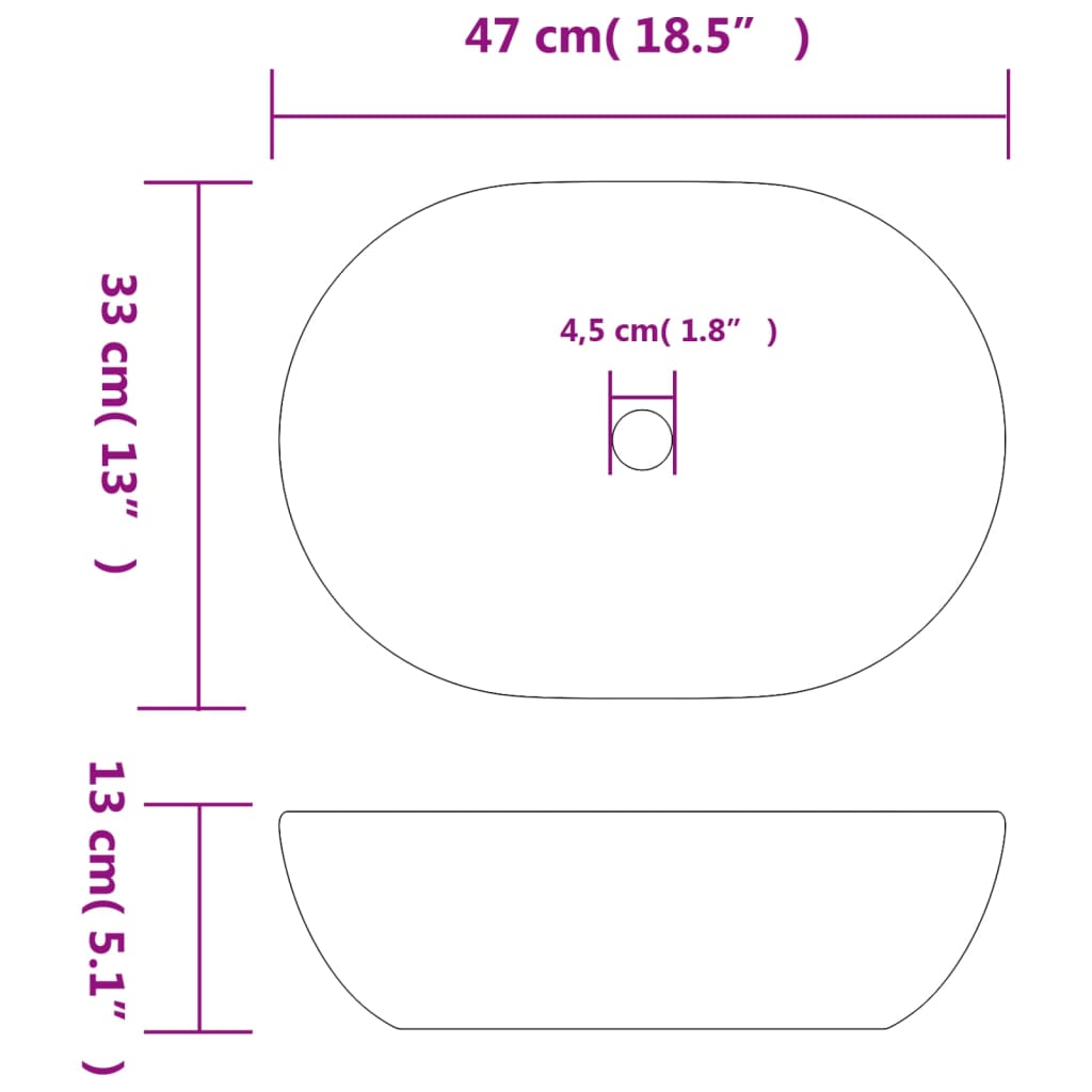 vidaXL Lavatório de bancada oval 47x33x13 cm cerâmica preto e laranja