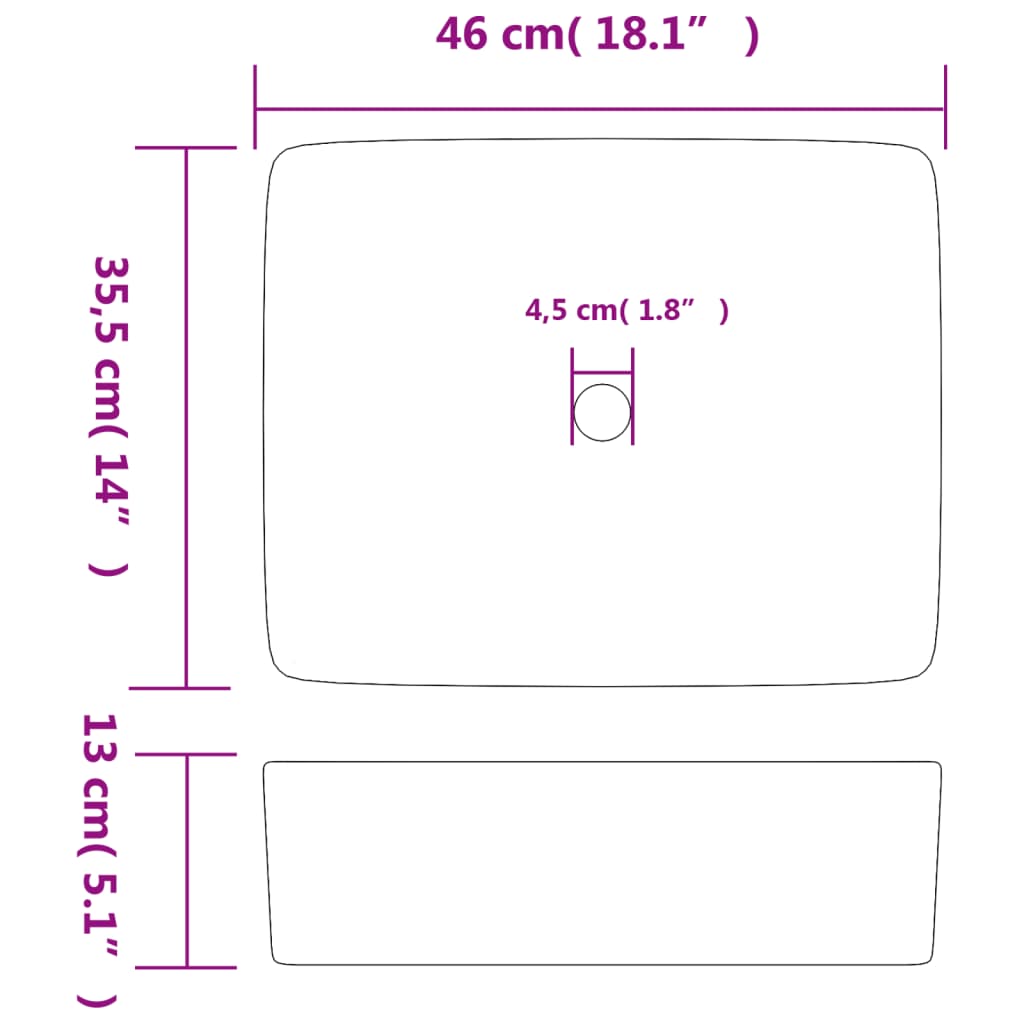 vidaXL Lavatório retangular 46x35,5x13 cm cerâmica preto e castanho